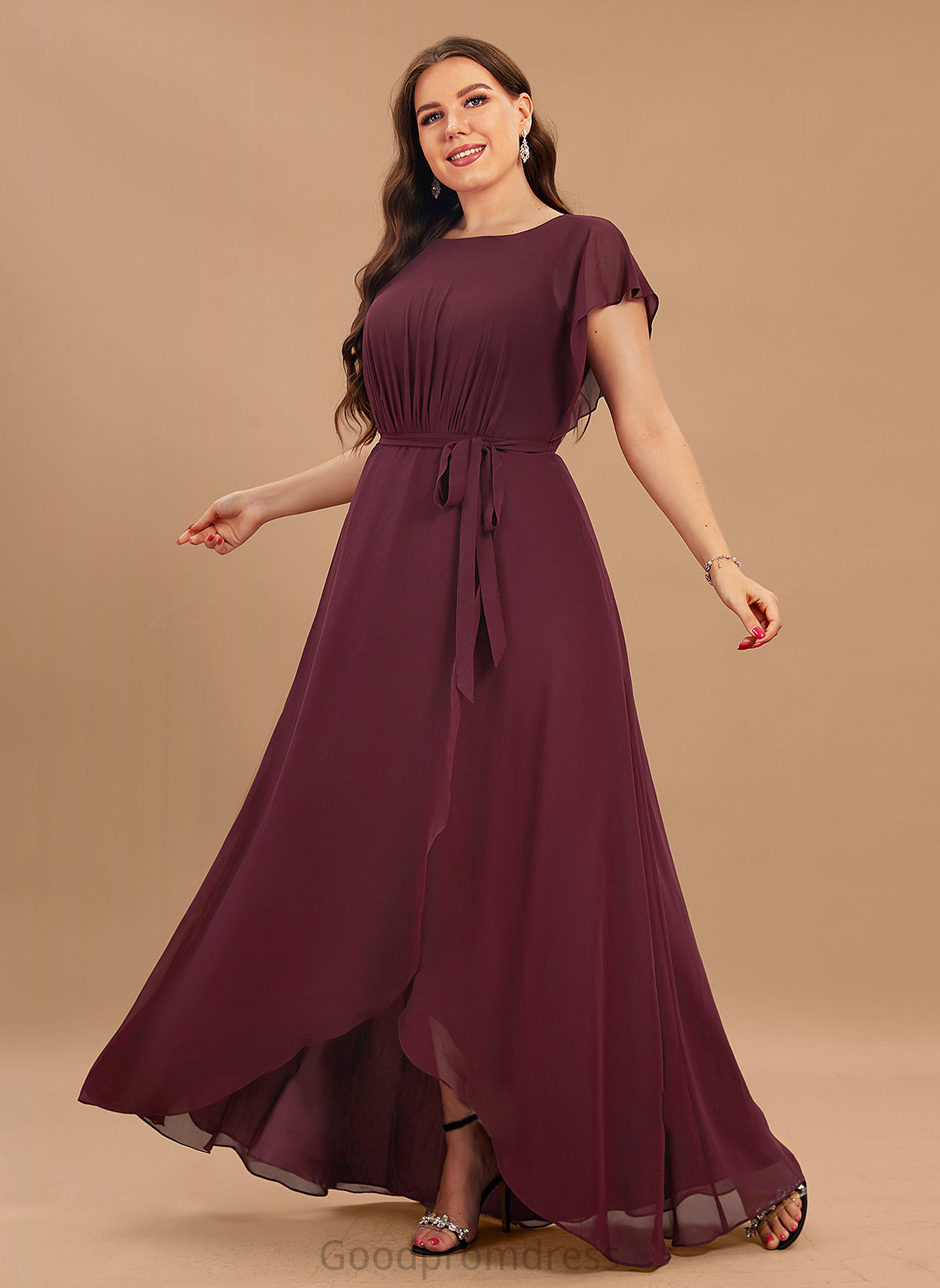 Kasey Prom Dresses Asymmetrical With Neck Ruffle A-Line Scoop