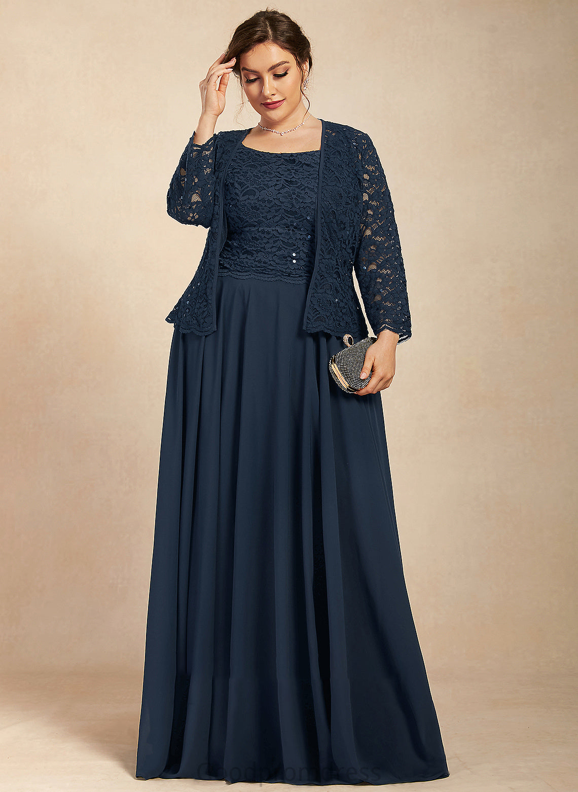 Sequins Bride Chiffon Dress Mother of Mother of the Bride Dresses the With Floor-Length Lace A-Line Laila Square Neckline