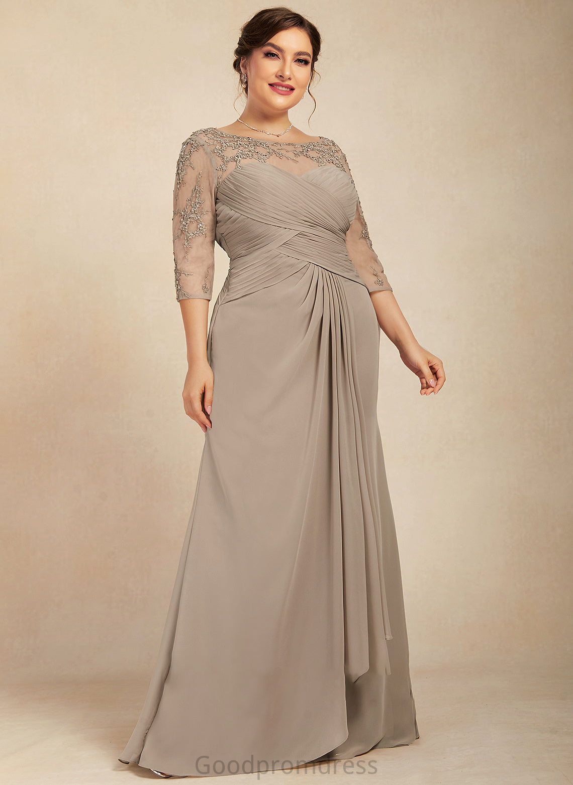 Sequins Bride Cascading Neck Ashlee Floor-Length the Dress Scoop A-Line Mother Chiffon With Beading of Ruffles Lace Mother of the Bride Dresses