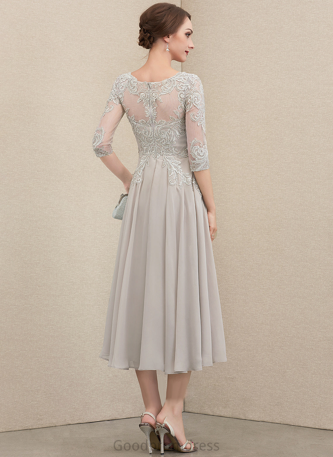 Dress Lace Sequins Bride Beading A-Line Scoop With Heather of Chiffon the Mother of the Bride Dresses Mother Neck Tea-Length