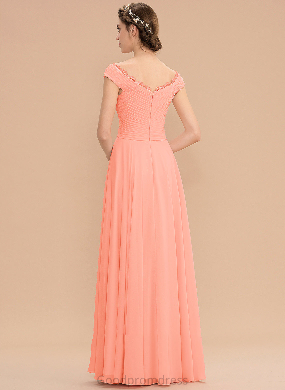 Floor-Length Ruffle Length Fabric A-Line Embellishment Silhouette Neckline Off-the-Shoulder Lace Karissa Floor Length Bridesmaid Dresses