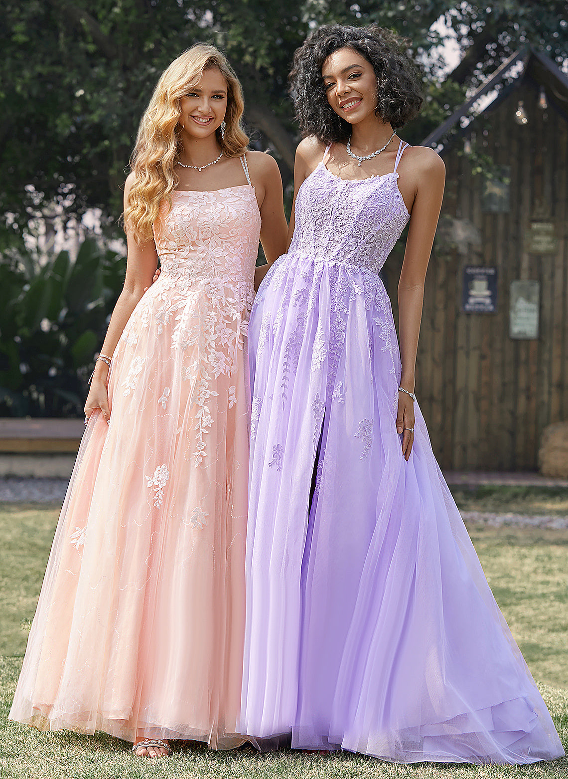 Square Lace Sequins Floor-Length Ball-Gown/Princess With Tulle Ayanna Prom Dresses