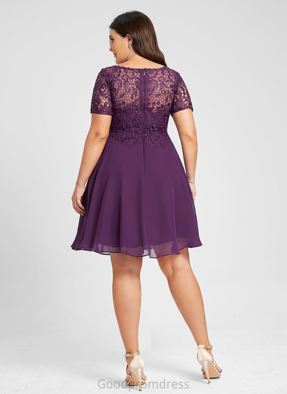 Rebecca Cocktail Chiffon Neck Cocktail Dresses Dress A-Line Lace Scoop Knee-Length