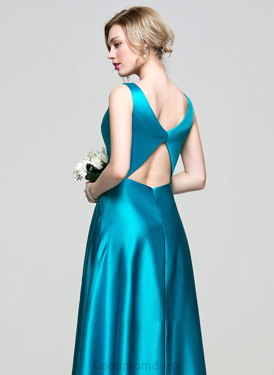 Ball-Gown/Princess Prom Dresses With V-neck Chelsea Satin Ruffle Pockets Floor-Length