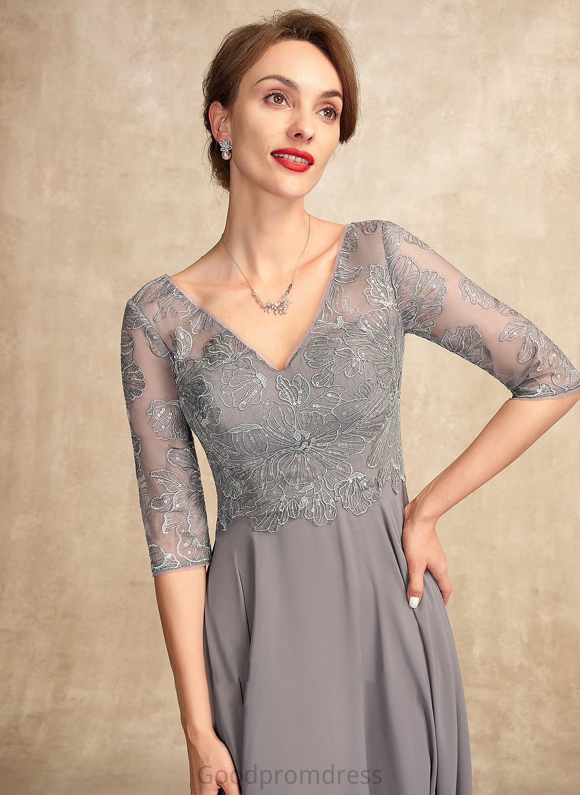 Lace Gloria Chiffon V-neck Bride of With Mother of the Bride Dresses Sequins the A-Line Floor-Length Dress Mother