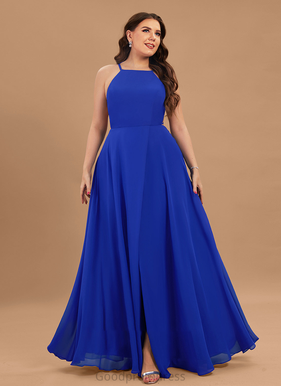 Chiffon With Neck Floor-Length A-Line Louise Scoop Prom Dresses Front Split