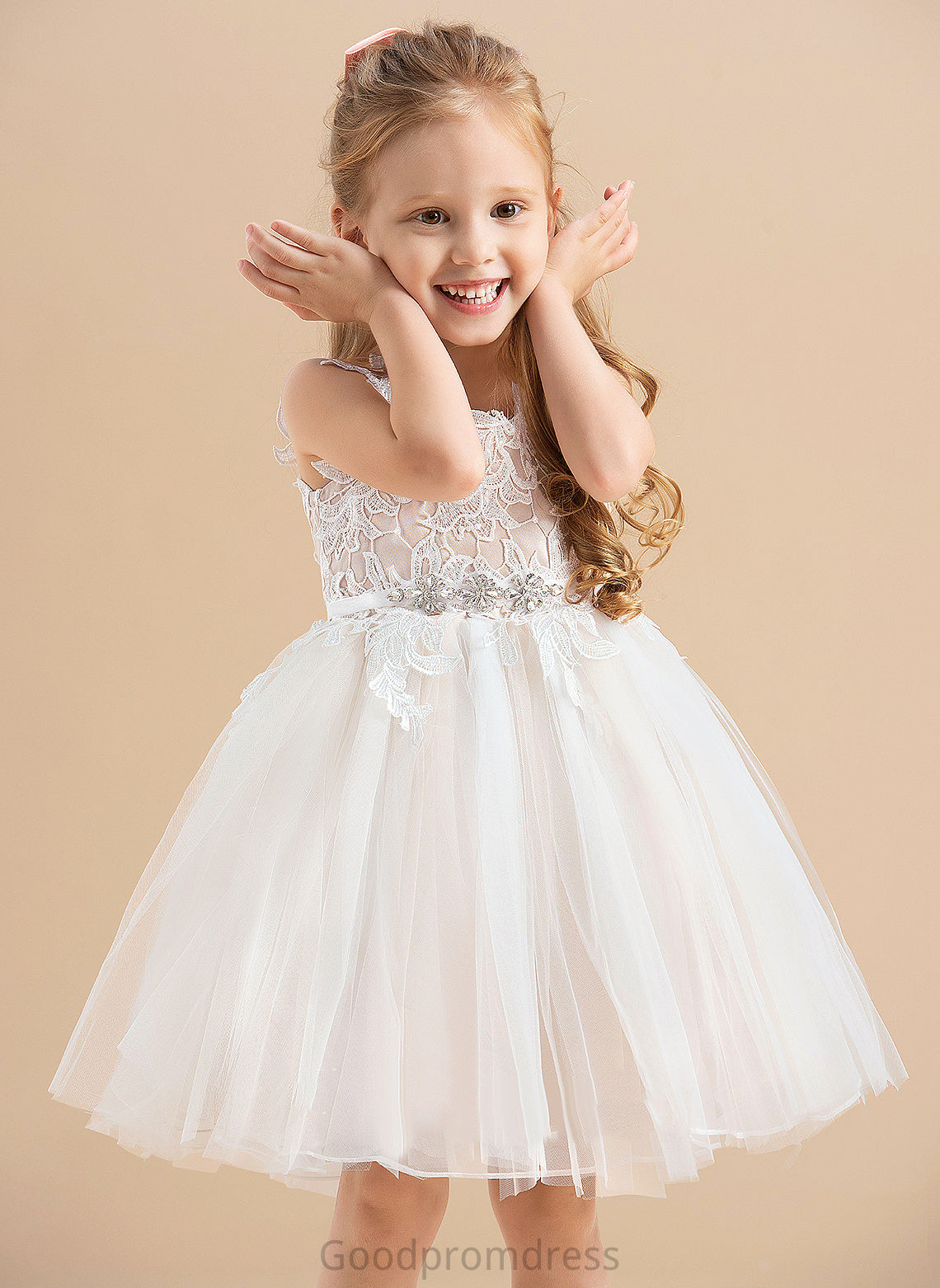 Flower Girl Dresses Dress V-neck/Straps Knee-length Flower Girl - Tulle/Lace Sleeveless A-Line Jaden