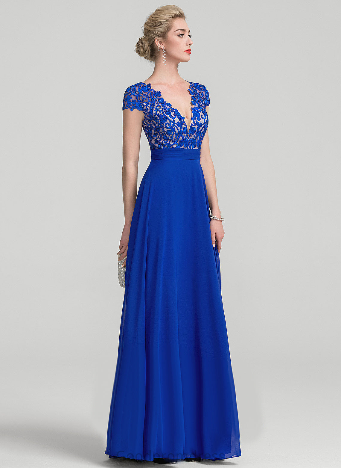 Lace Floor-Length A-Line Prom Dresses Chiffon Aleena V-neck