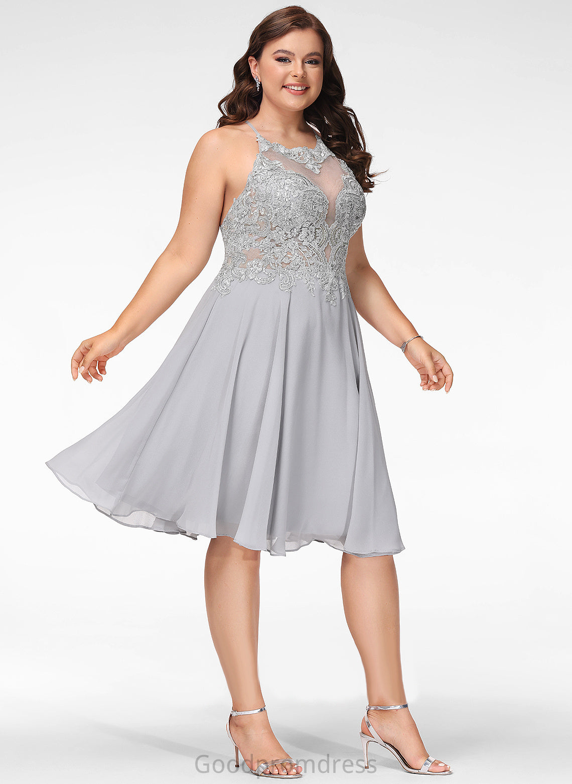 Chiffon Sequins Knee-Length Scoop A-Line With Sidney Prom Dresses Lace