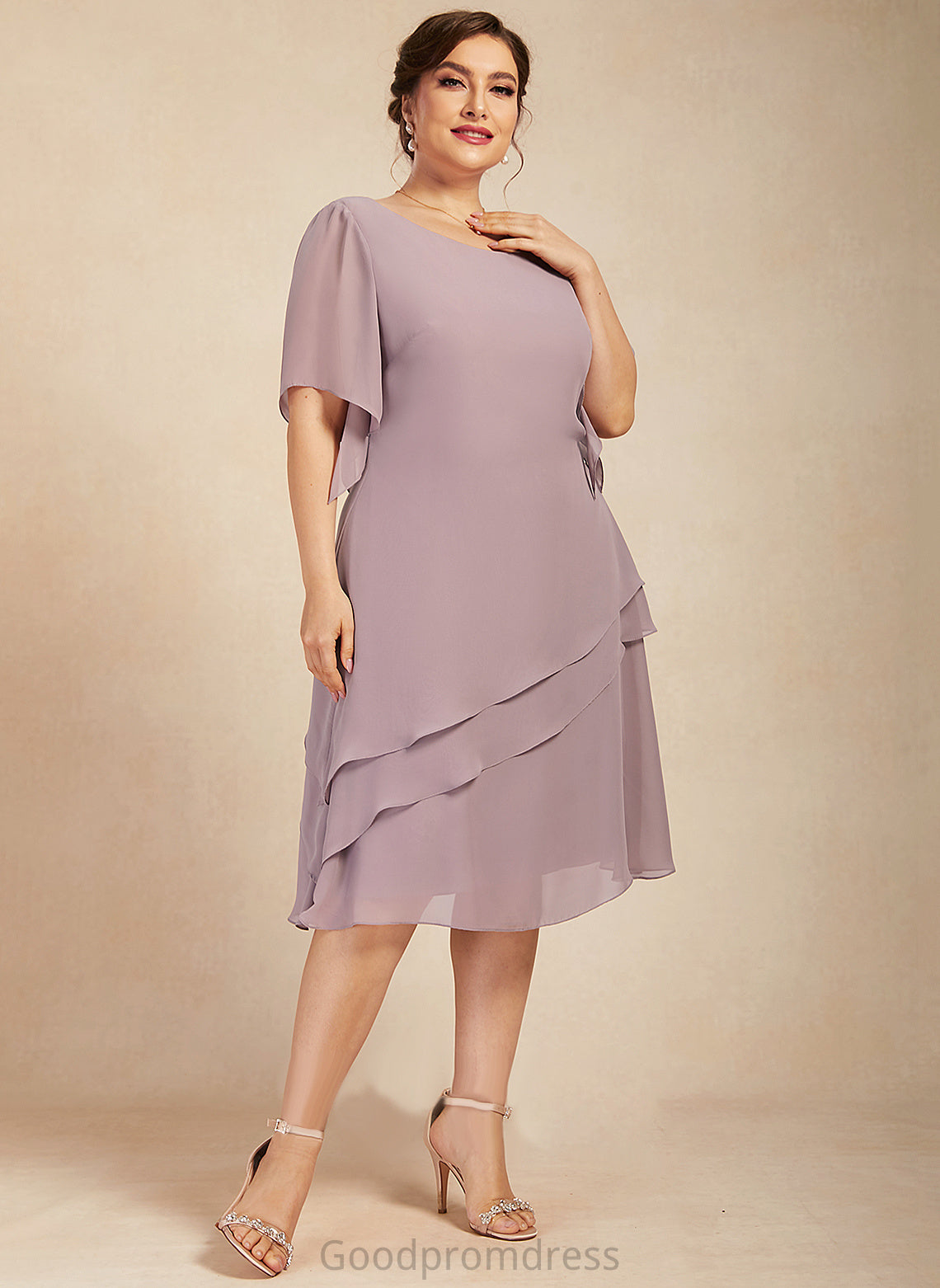 Bride Scoop Mother the of Ruffles With Neck Mother of the Bride Dresses Ellen Knee-Length Dress A-Line Cascading Chiffon