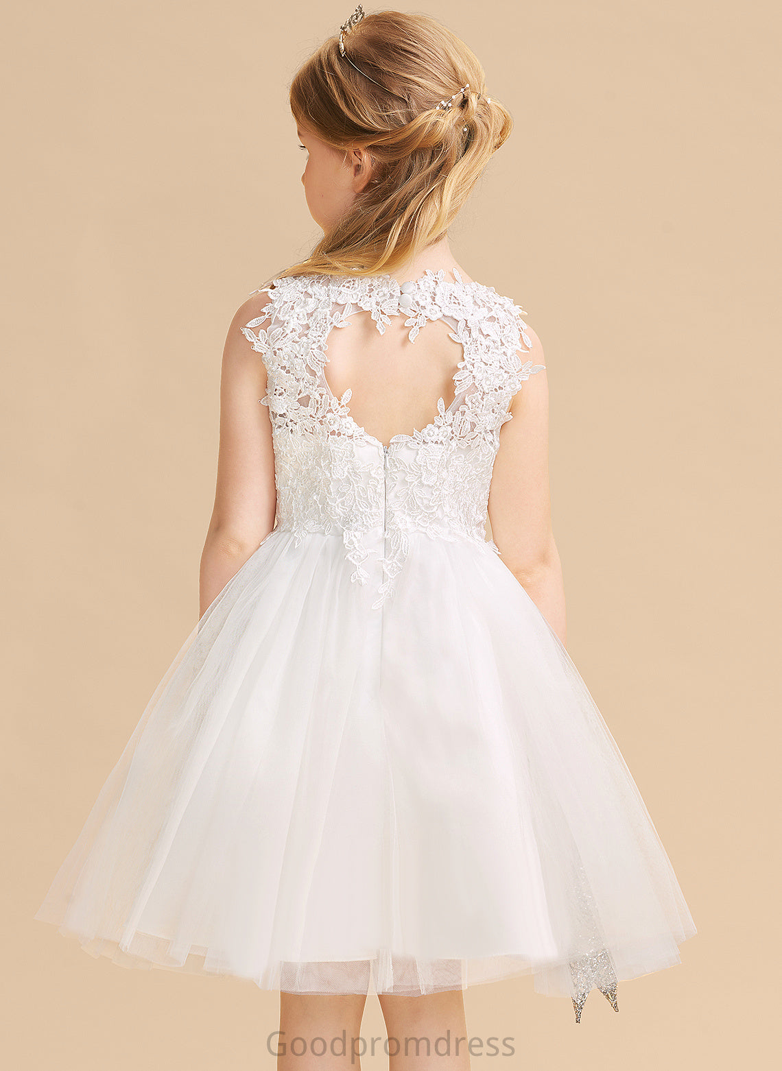 A-Line/Princess Sleeveless Back Knee-length With - Flower Neck Satin/Tulle/Lace Dress Brooklyn Scoop Flower Girl Dresses Girl Hole