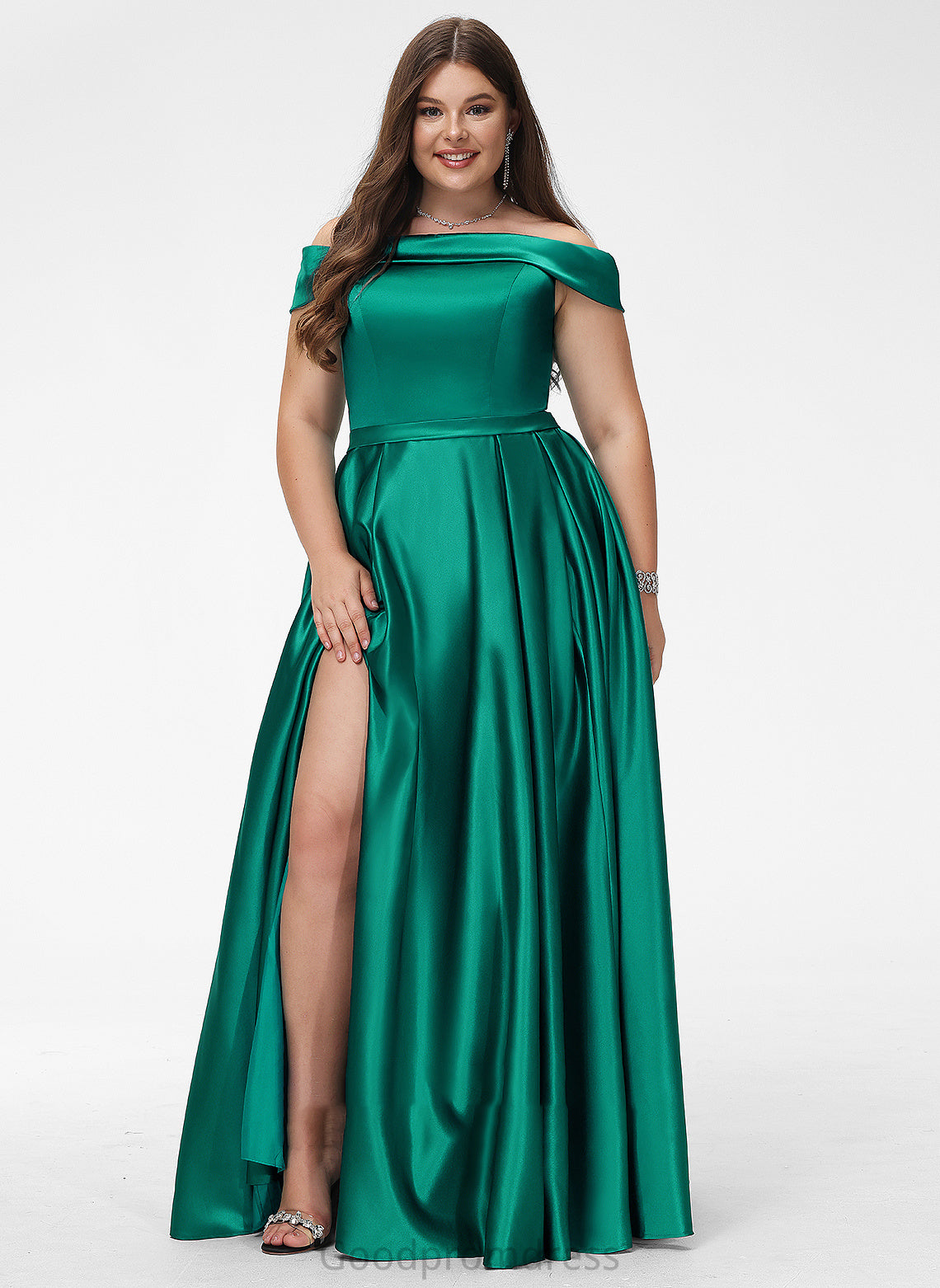 Aileen Satin Floor-Length With Off-the-Shoulder Prom Dresses Front Ball-Gown/Princess Pockets Split