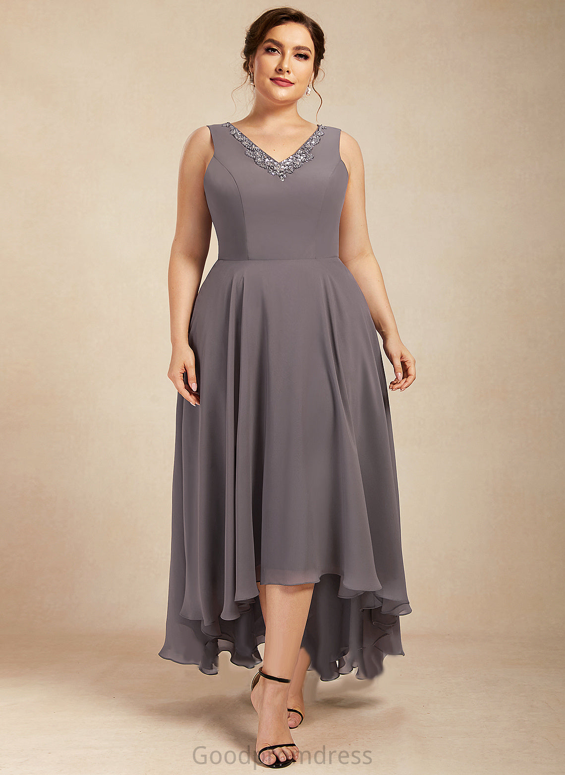 Beading Sequins Dress A-Line Anya the With Asymmetrical V-neck Bride of Mother Mother of the Bride Dresses Chiffon