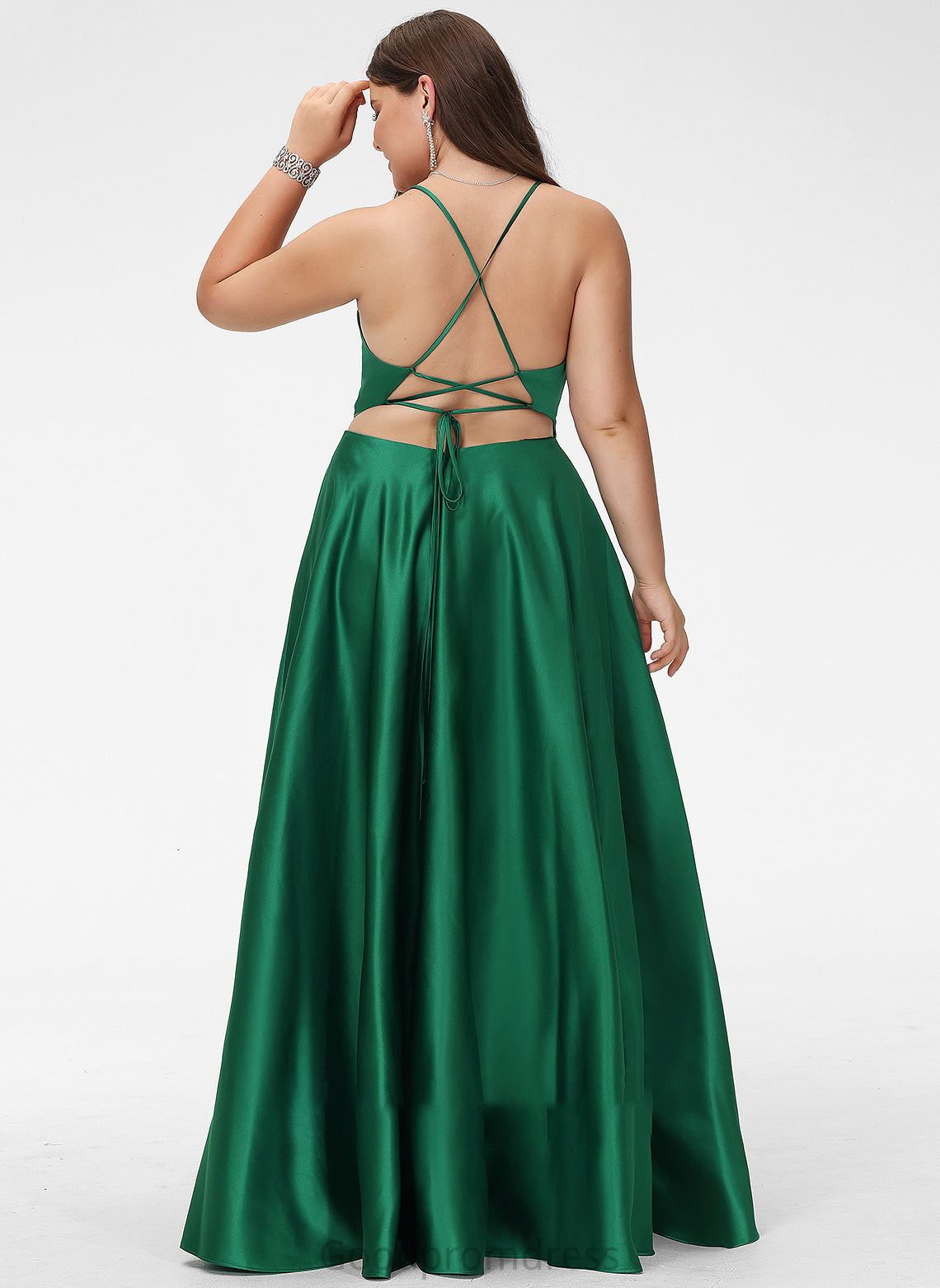 V-neck Satin Elliana A-Line Prom Dresses Floor-Length