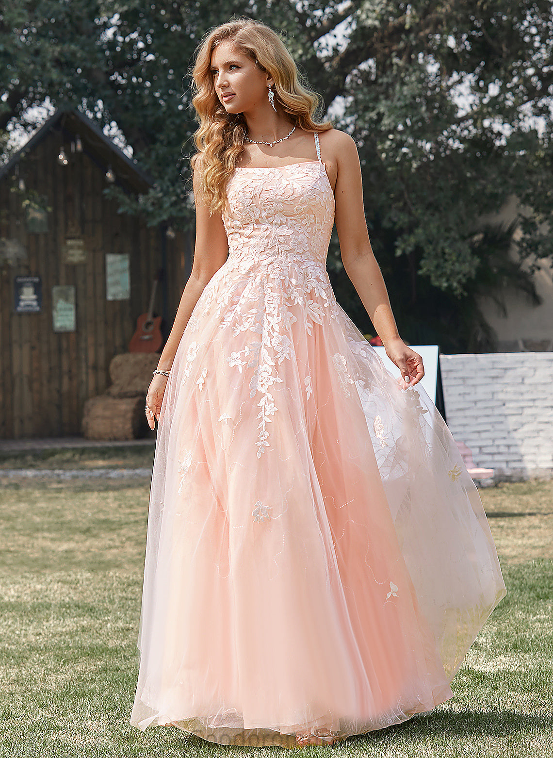 Square Lace Sequins Floor-Length Ball-Gown/Princess With Tulle Ayanna Prom Dresses