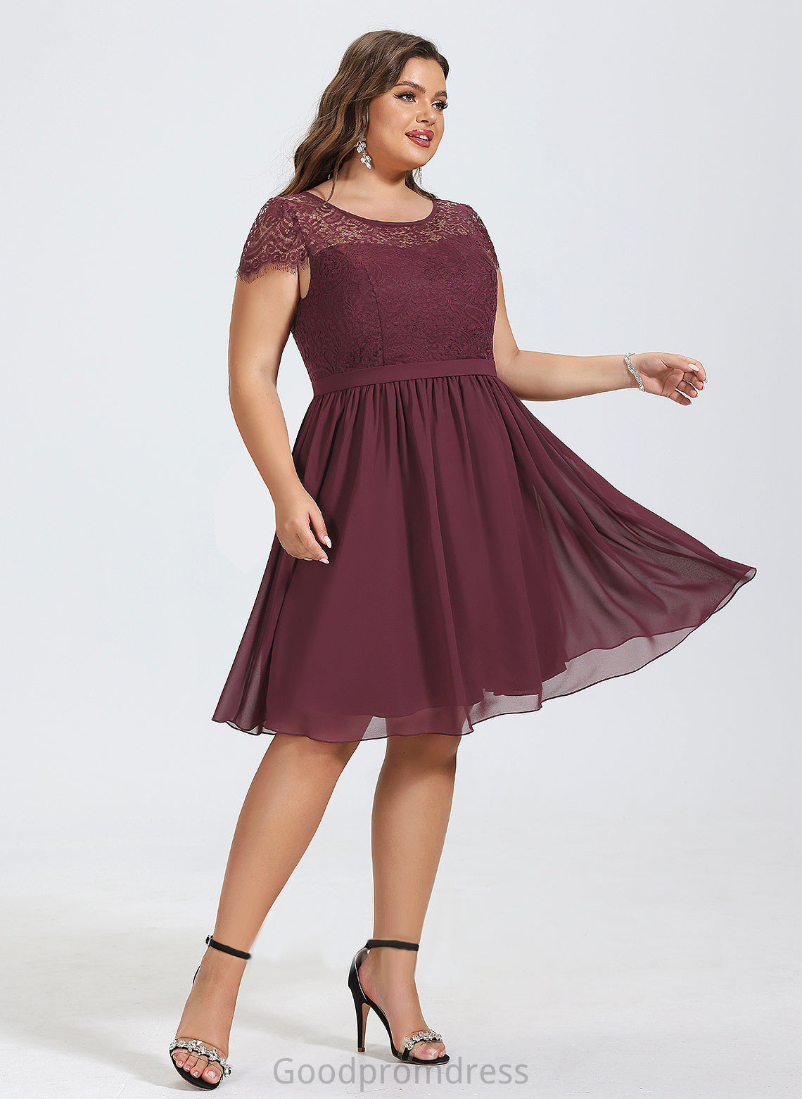 Danna Cocktail Dress Chiffon Neck Cocktail Dresses Knee-Length A-Line Lace Scoop