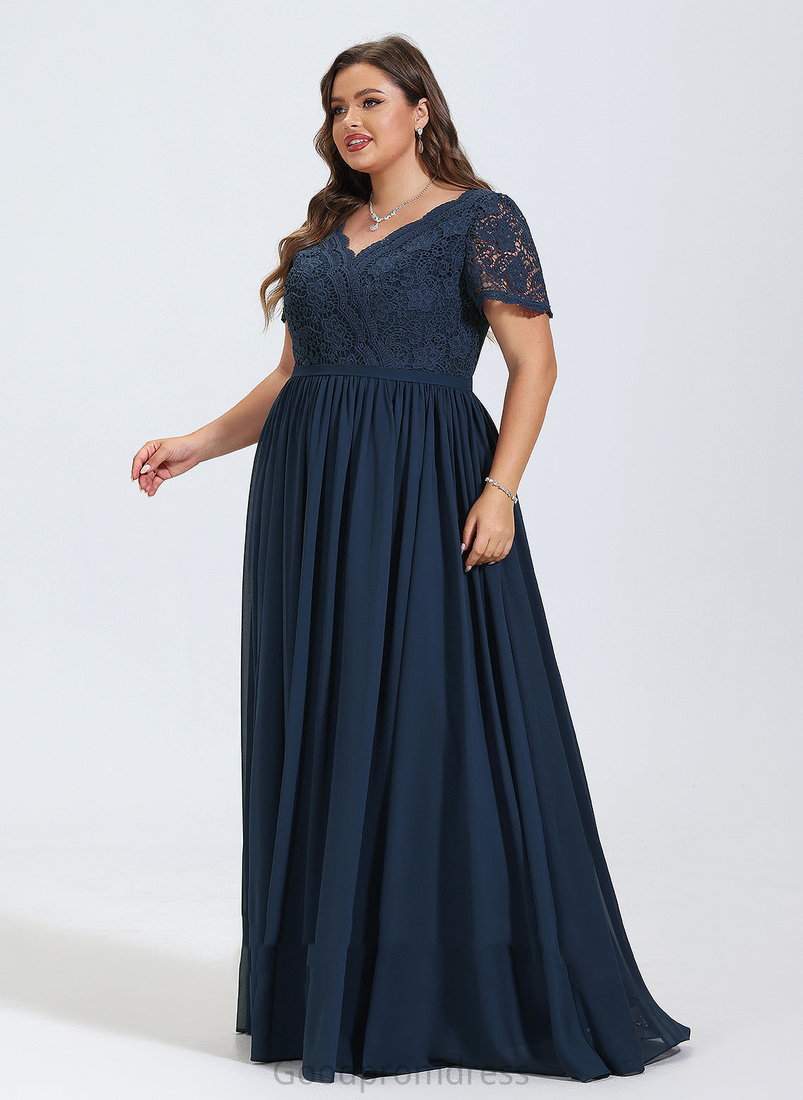 Fabric Length Lace Sleeve Floor-Length V-neck Neckline Silhouette A-Line Aleah Scoop Natural Waist Bridesmaid Dresses