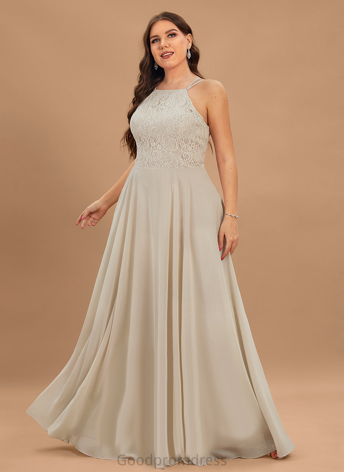 Silhouette Neckline Floor-Length Scoop Fabric A-Line Length Lace Straps&Sleeves Mayra Natural Waist Floor Length Bridesmaid Dresses