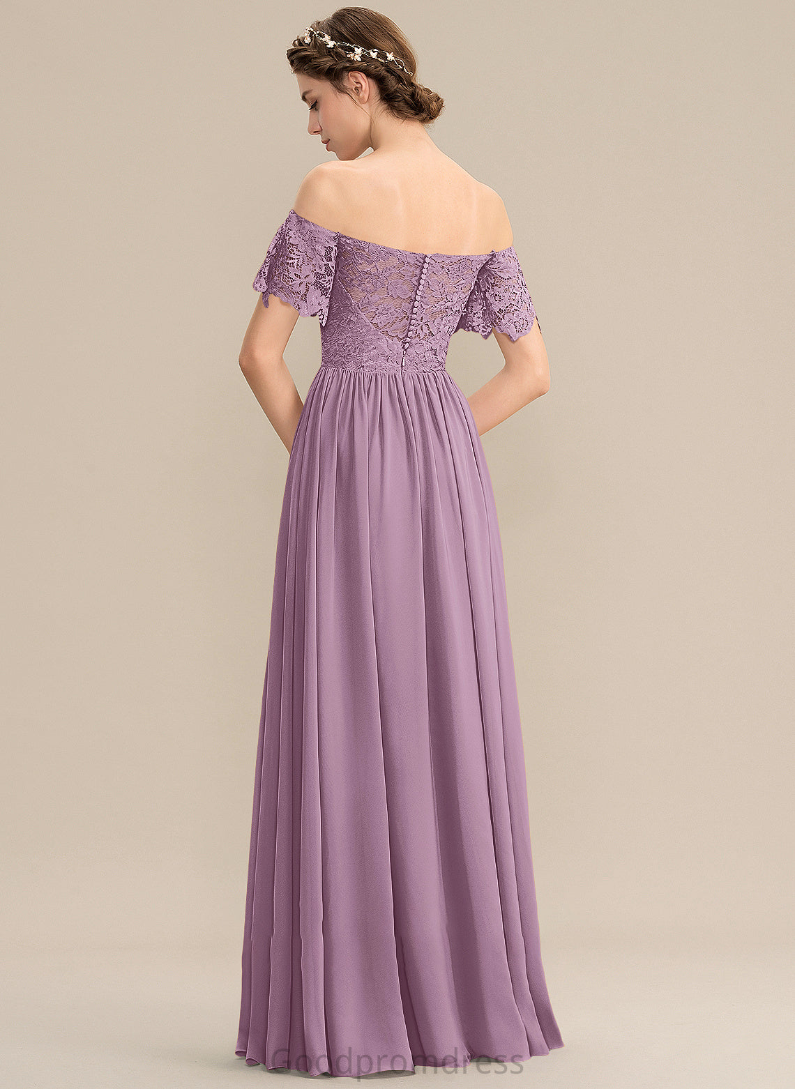 A-Line Silhouette Embellishment SplitFront Floor-Length Fabric Off-the-Shoulder Neckline Length Thirza Floor Length Natural Waist Bridesmaid Dresses