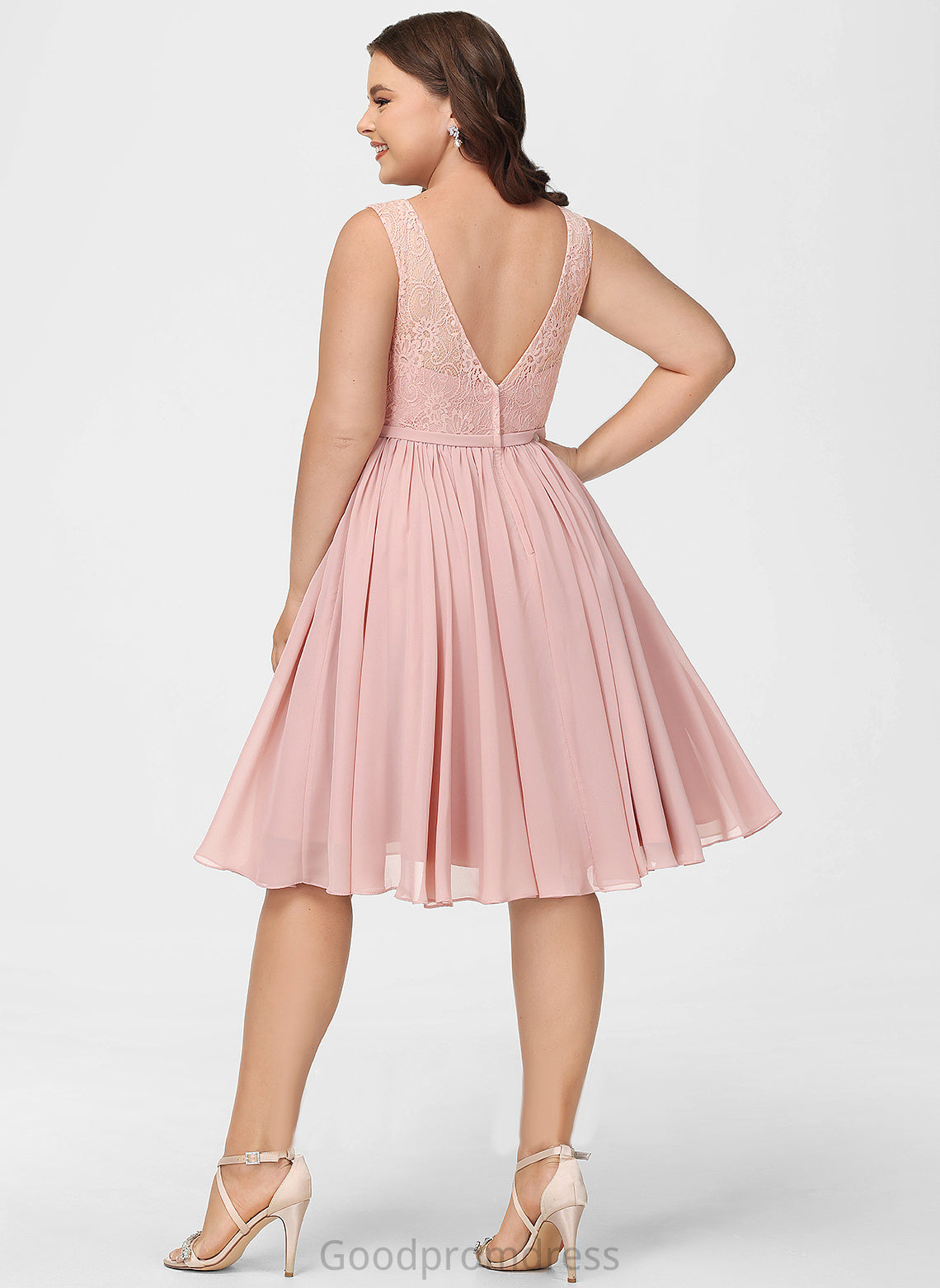 Chiffon Jillian Cocktail V-neck A-Line With Knee-Length Cocktail Dresses Lace Bow(s) Dress Lace