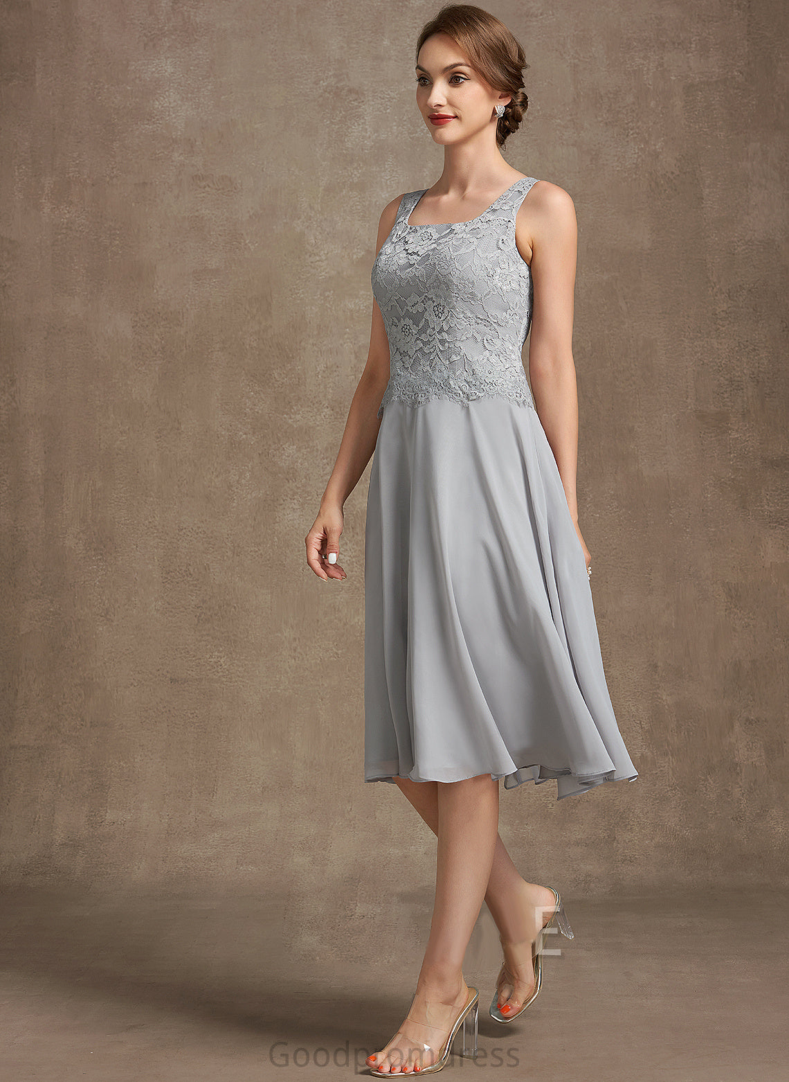 Dress Bride A-Line Neckline Mother of the Bride Dresses the Square Lace Mother of Chiffon Greta Knee-Length