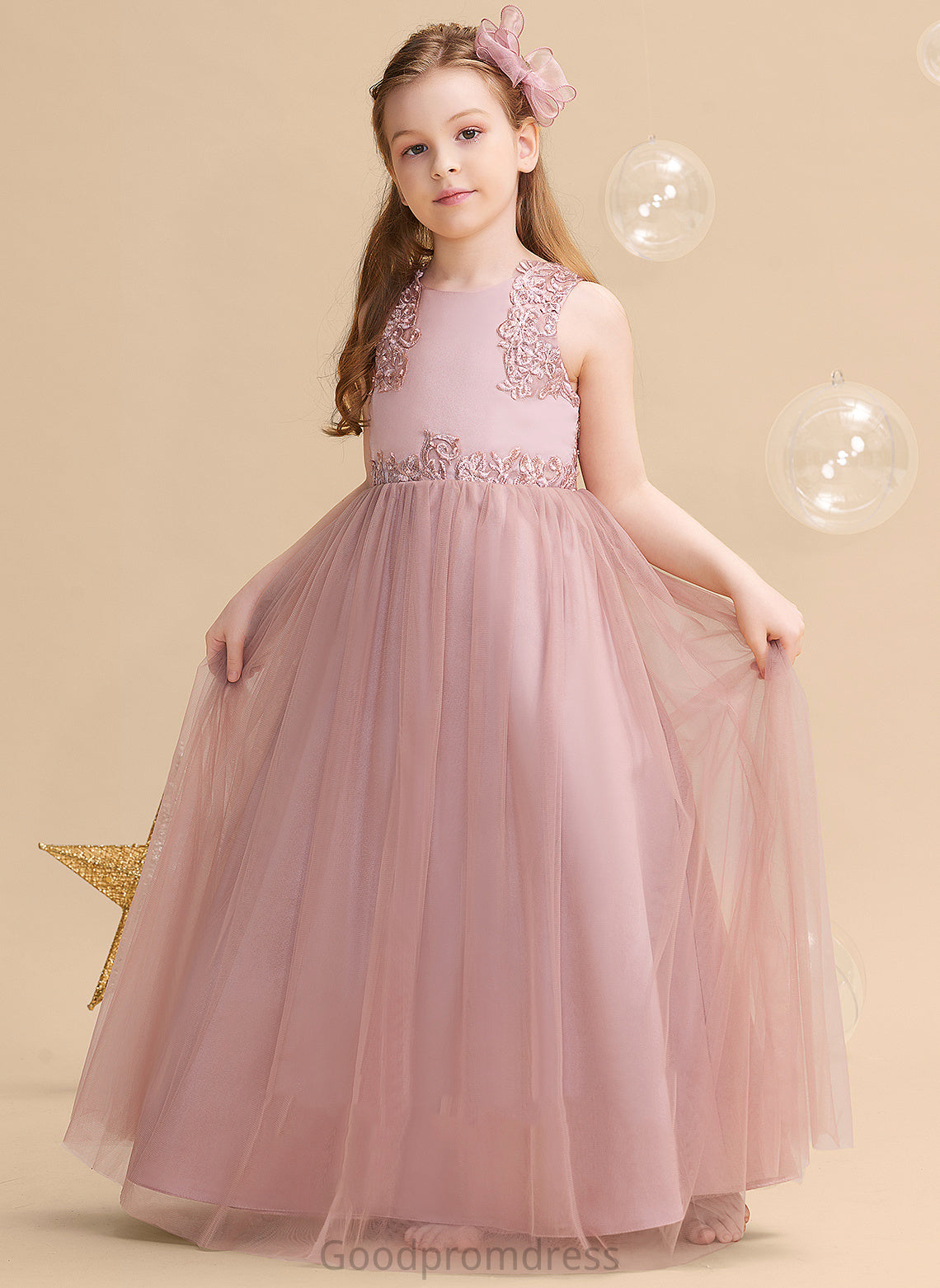 - Flower Girl Dresses Floor-length Maleah Scoop Dress Satin/Tulle/Lace With Ball-Gown/Princess Neck Beading/Sequins Sleeveless Girl Flower