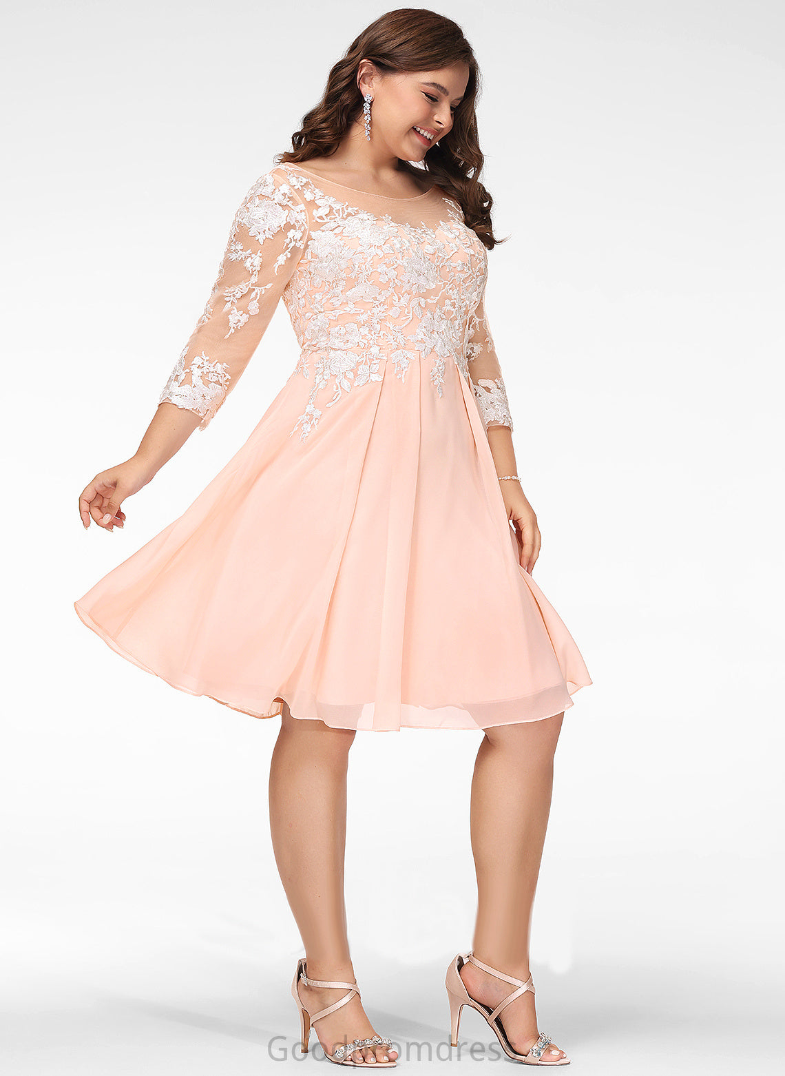 Dress With Cocktail Dresses Lace Scoop Knee-Length Lois Chiffon Cocktail A-Line Neck Lace