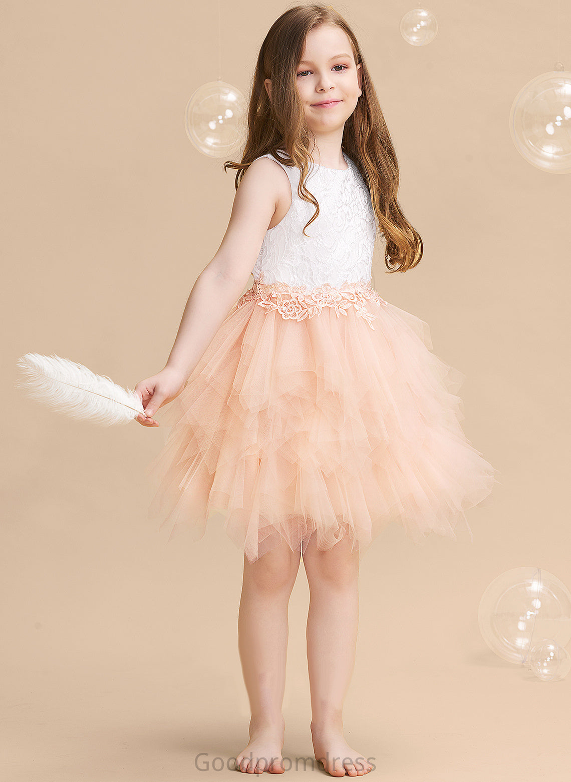 With - Back Knee-length Tulle/Lace Flower Neck Flower Girl Dresses Kristina Dress Sleeveless Scoop Ball-Gown/Princess Girl Lace/Beading/Sequins/V