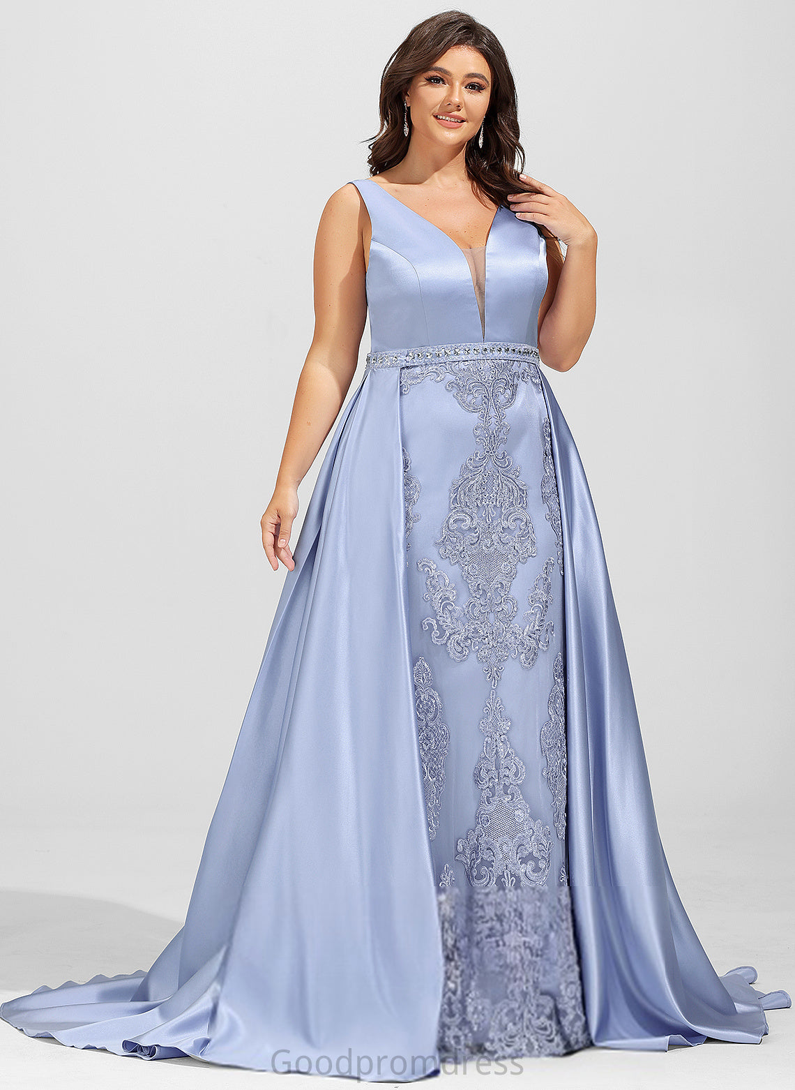 Prom Dresses Sweep Beading Train With Ball-Gown/Princess Lace V-neck Satin Cailyn Sequins