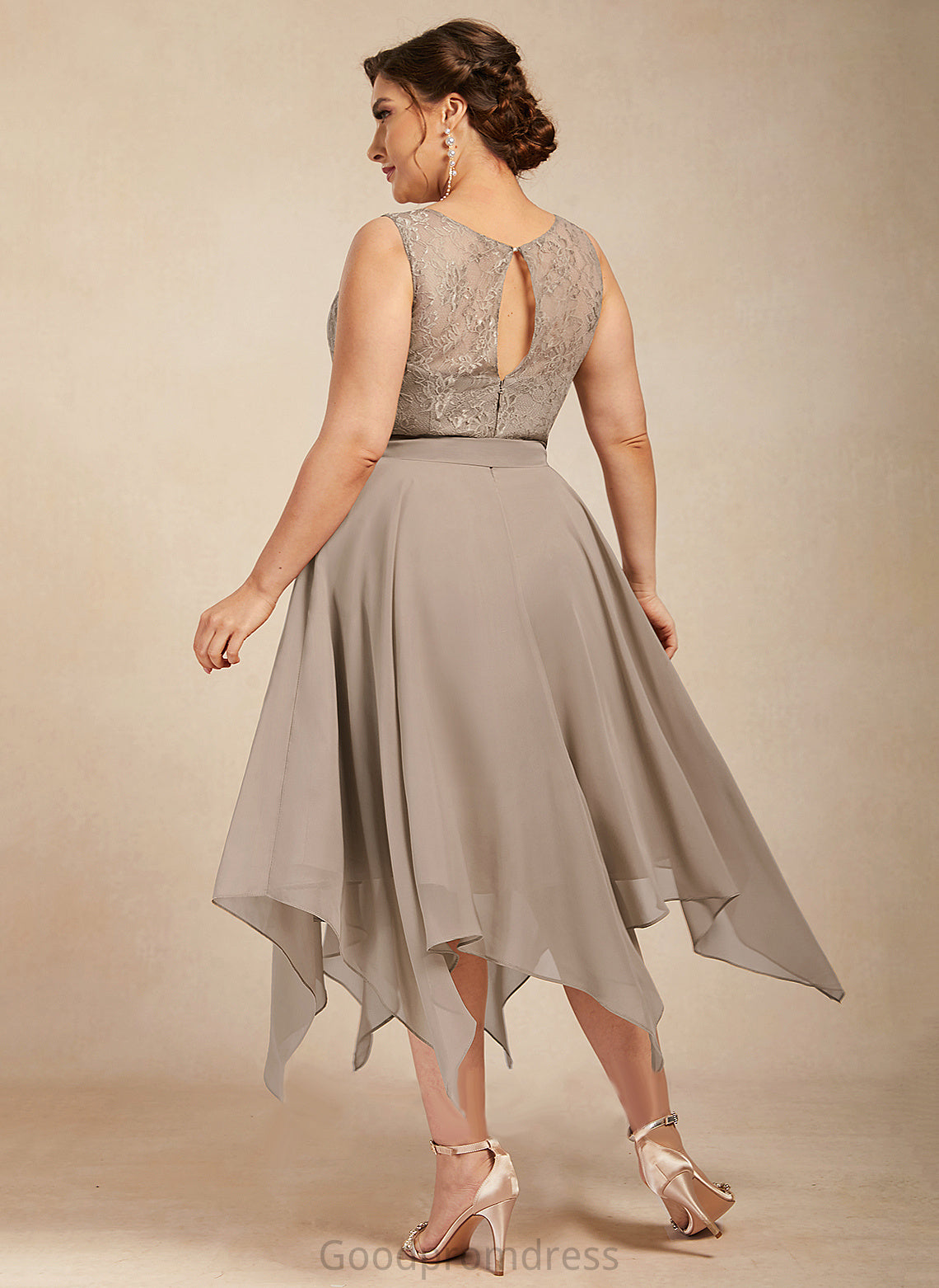 Neck Lace Cocktail Bow(s) With Cocktail Dresses A-Line Dress Tea-Length Scoop Chiffon Karley