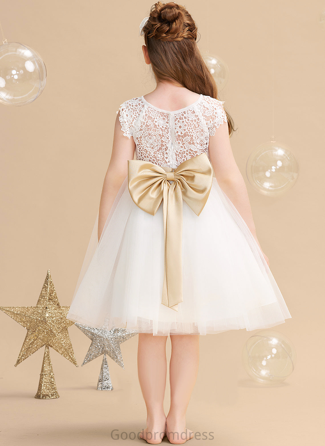 sash) Tulle/Lace Dress Scoop - Knee-length With Sleeves Wendy Flower Girl Dresses A-Line Short Flower Sash/Bow(s) Neck Girl (Undetachable